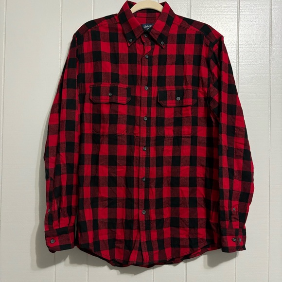 Men’s Red & Black Plaid Faded Glory Long Sleeve Button Down Flannel Multi Shirt - Picture 1 of 6